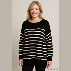Love Change Italy black with white stripes drop shoulder sweater Woman’s 2X
